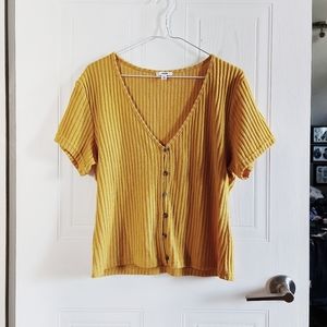 Mustard yellow button-up v-neck shirt